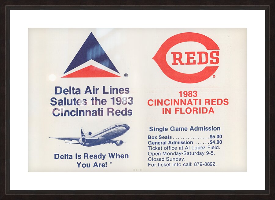 1983 Delta Airlines Cincinnati Reds Ad Picture Frame print