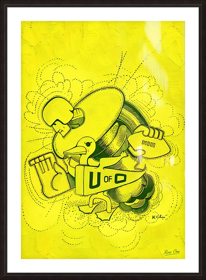 Vintage Oregon Duck Football Player Art by K. Chin Picture Frame print