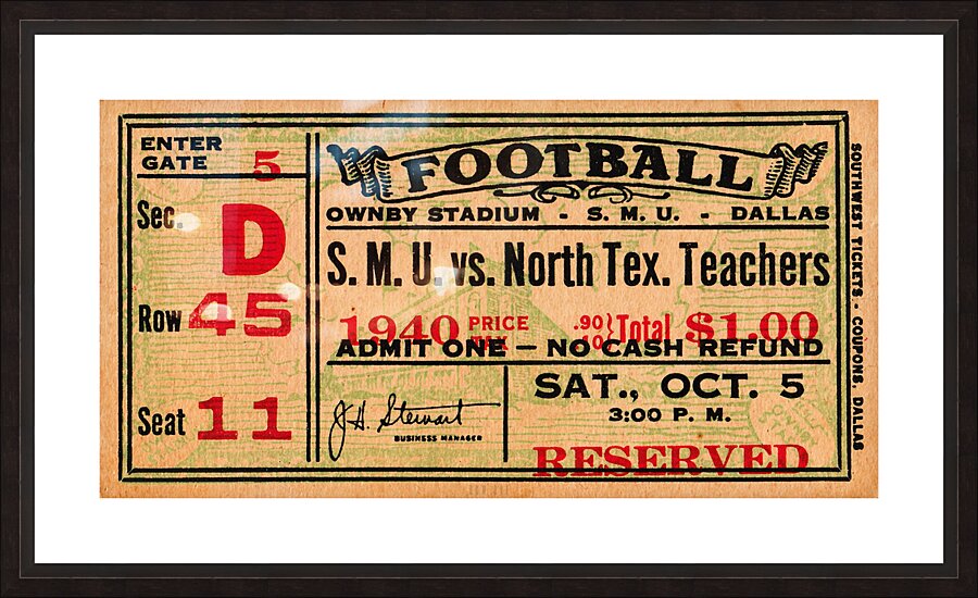 1940 North Texas Teachers College Eagles at SMU Mustangs Picture Frame print