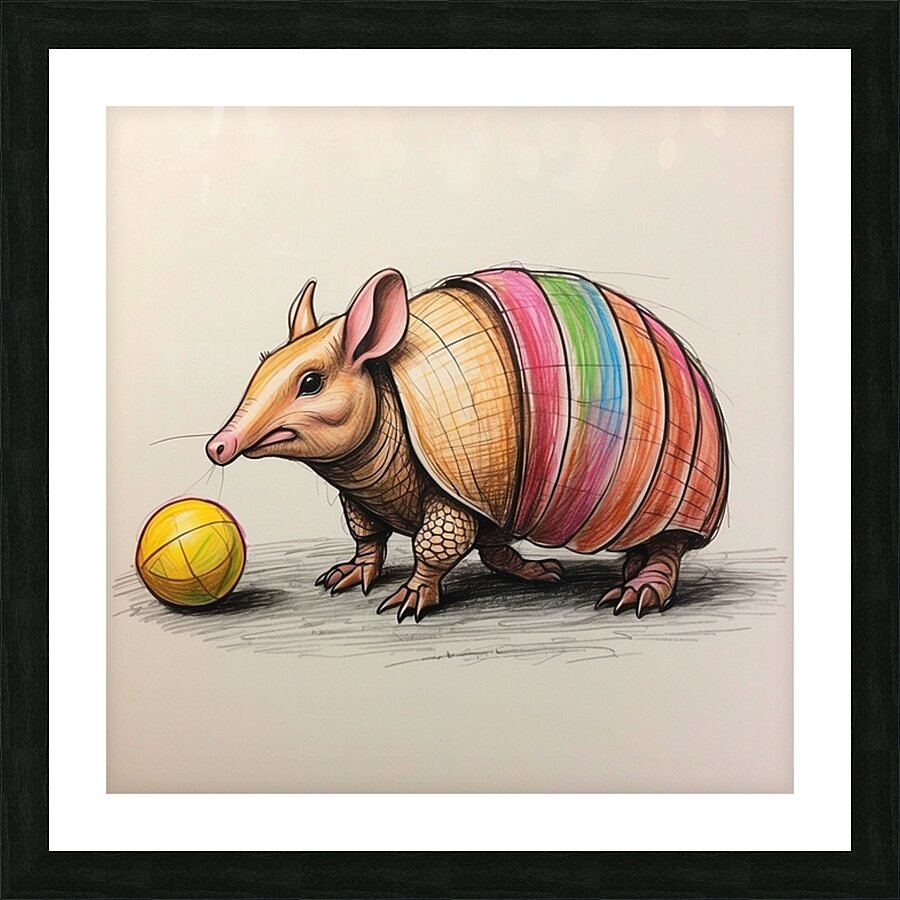 Default A cartoon armadillo curled up in a ball w Picture Frame print