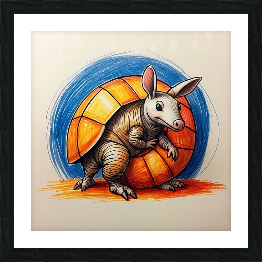Default A cartoon armadillo curled up in a ball w Picture Frame print