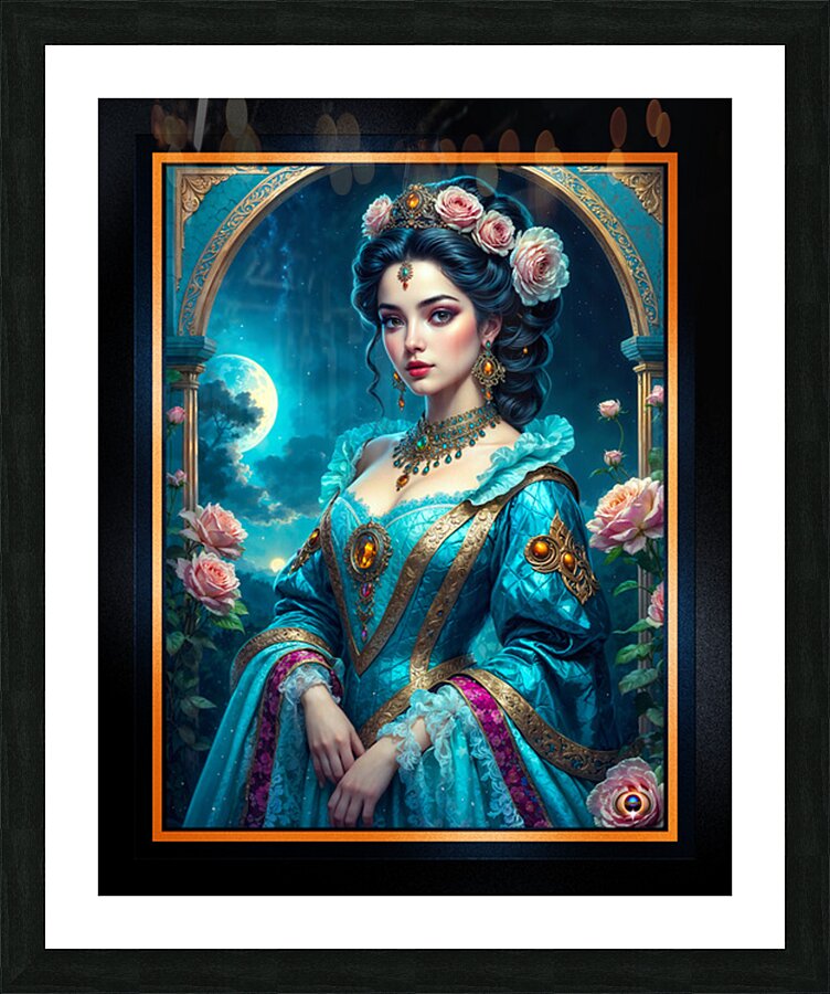 Moonlit Portrait Of The Renaissance Beauty Aurelia Valeriana Mesmerizing AI Concept Art by Xzendor7 Picture Frame print