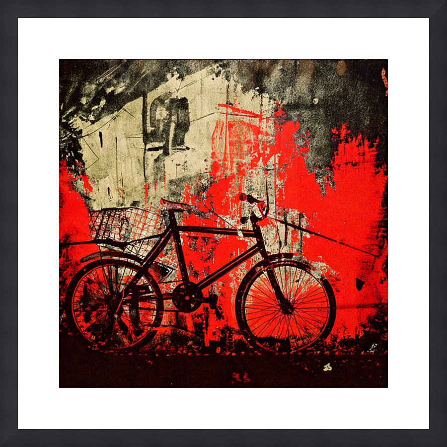 Bike Against the Red Wall Picture Frame print