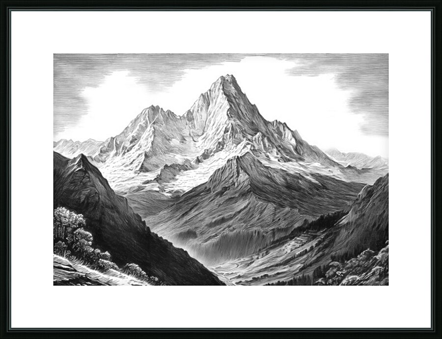 Charcoal Drawing of Mt. Everest Picture Frame print