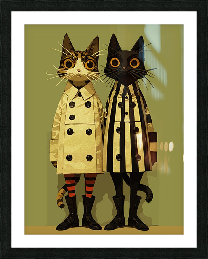 Fashion Felines Quirky Cat Art in Coats and Boots Picture Frame print