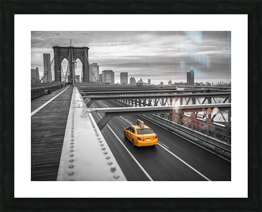 Cab on brooklyn bridge Picture Frame print