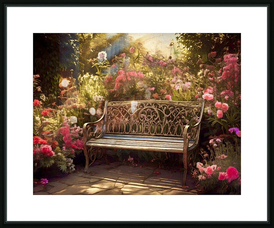 Meet at the Bench in the Rose Garden Picture Frame print