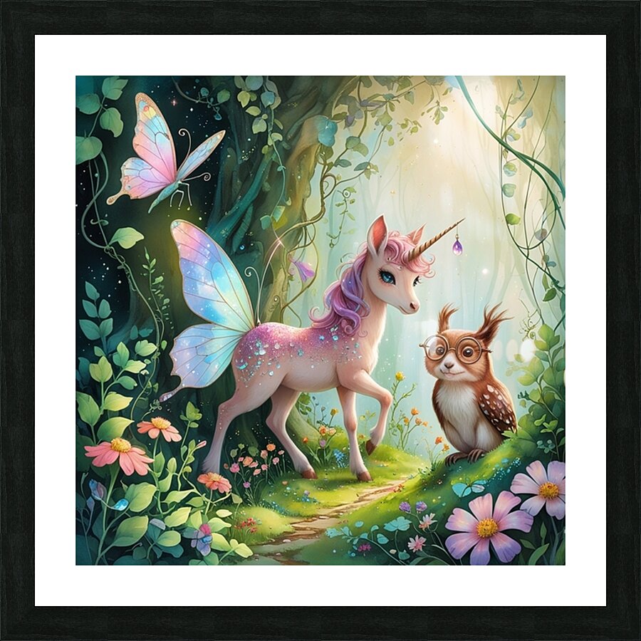 Unicorn Owl and Butterfly Picture Frame print
