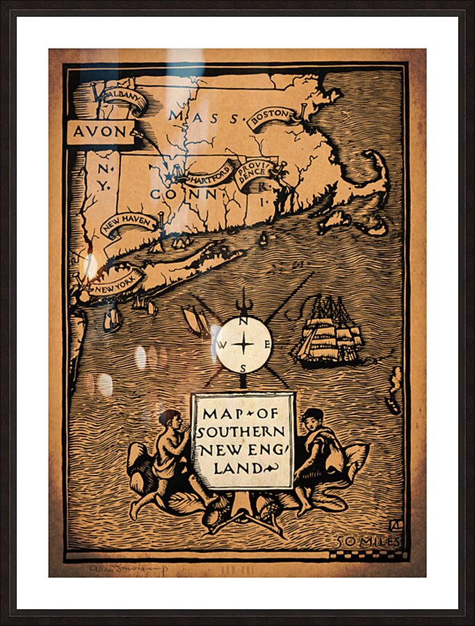Early 1900s Map of Southern New England Picture Frame print