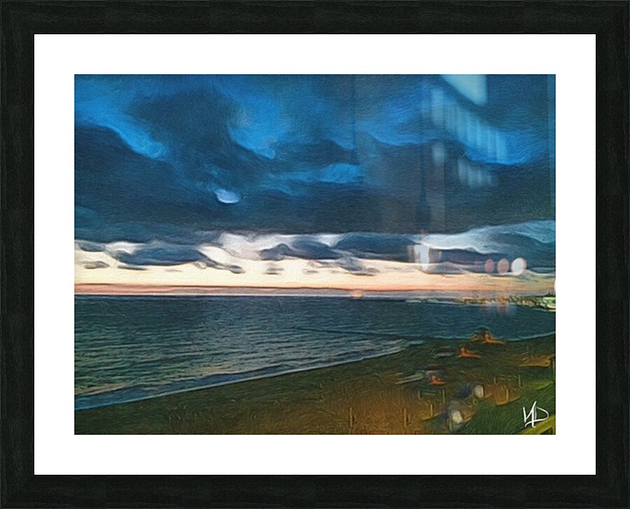 storm clouds over pier Picture Frame print