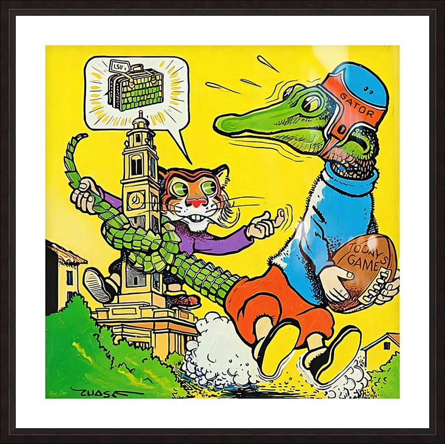 1954 LSU Tiger and Florida Gator Cartoon Art by Chase Picture Frame print