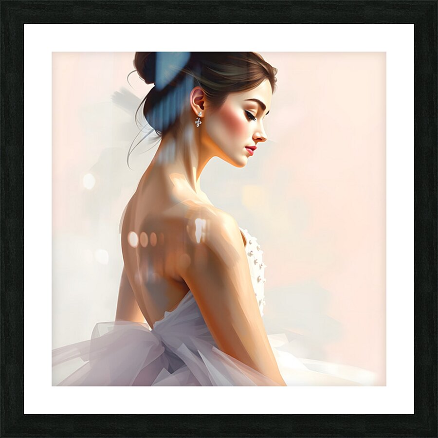 Elegant Woman in White Dress: Fashion Photoshoot with Bridal Vibes Picture Frame print