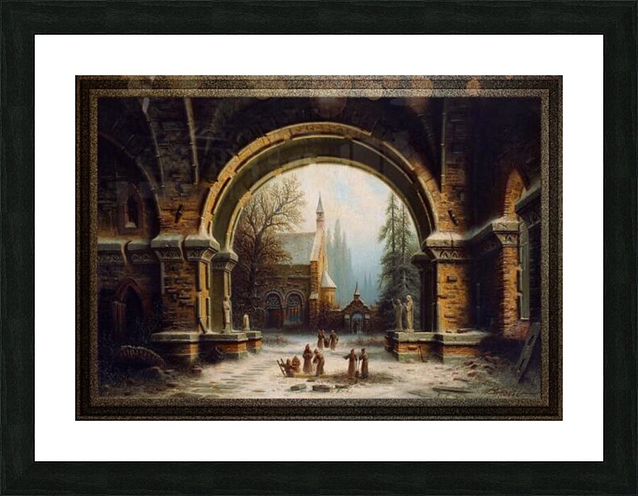Monastery Garden In The Snow by Albert Bredow Picture Frame print
