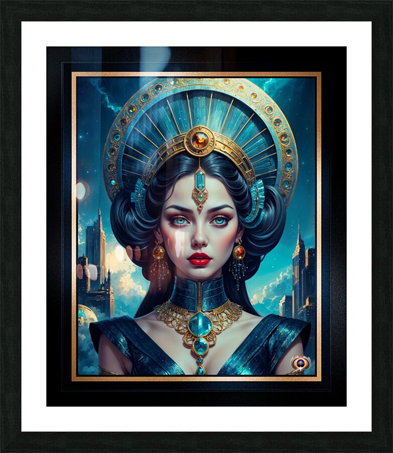 Celestial Portrait Of Aveline Aeraviel Amidst A Starlit Cityscape Alluring AI Concept Art by Xzendor7 Picture Frame print