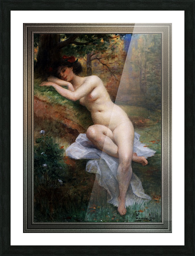 Female Nude In Forest Landscape by Adrien Henri Tanoux Picture Frame print
