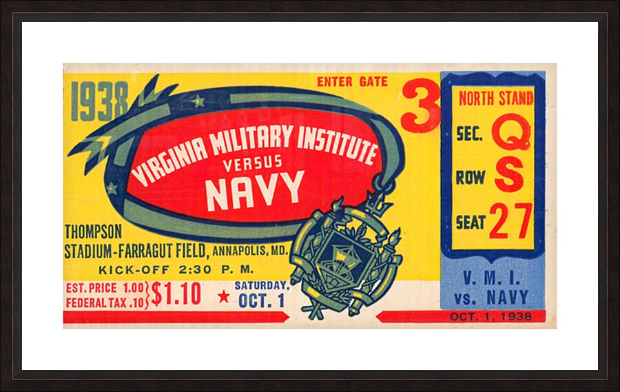 1938 VMI Keydets at Navy Midshipmen Picture Frame print