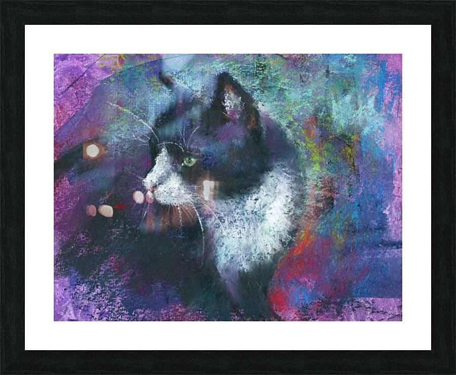 Tuxedo cat soft pastels painting  Picture Frame print
