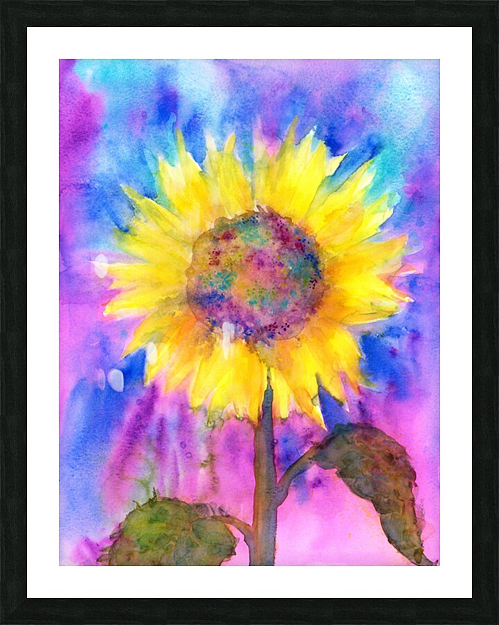 Rainbow sunflower watercolor painting Picture Frame print
