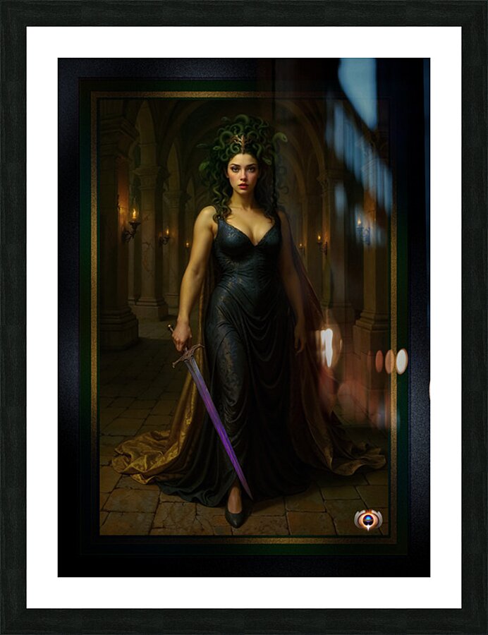 Portrait Of Medusa In The Ancient Temple Of Xylia Morianna Mesmerizing AI Concept Art by Xzendor7 Picture Frame print