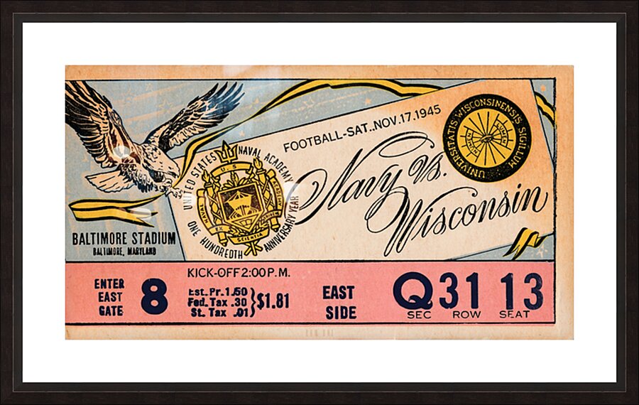 1945 Wisconsin Badgers at Navy Midshipmen Picture Frame print