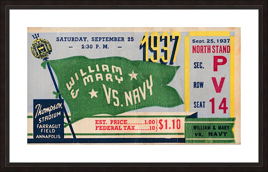 1937 William & Mary Tribe at Navy Midshipmen Picture Frame print