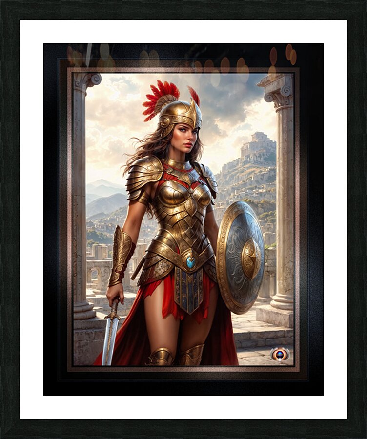 Golden Vision Of The Akladia She Warrior Guardian Captivating AI Concept Art by Xzendor7 Picture Frame print