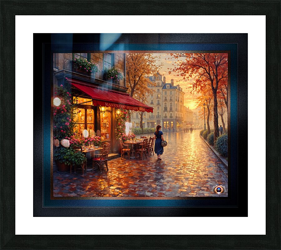 A Charming Romantic Impression Of A Parisian Autumn Evening Captivating AI Concept Art by Xzendor7 Picture Frame print