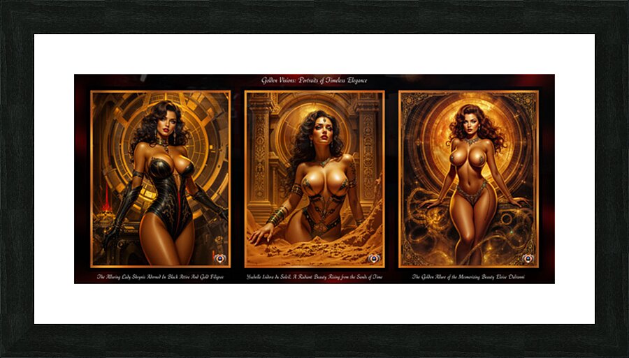Golden Visions Portraits of Timeless Elegance AI Concept Art by Xzendor7 Picture Frame print