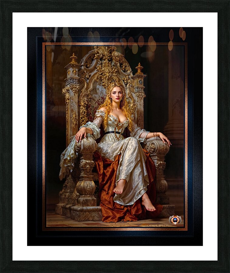 Regal Vision Of Lady Crysilda Lisalis On Throne Chair Mesmerizing AI Concept Art by Xzendor7 Picture Frame print