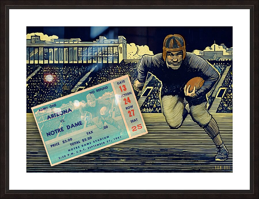 1941 Notre Dame Ticket Stub Remix Art Picture Frame print