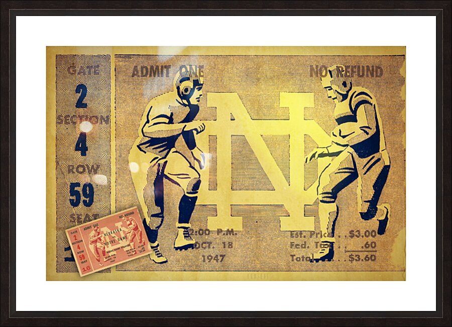 1947 Notre Dame Football Ticket Remix II  Framed Print Print