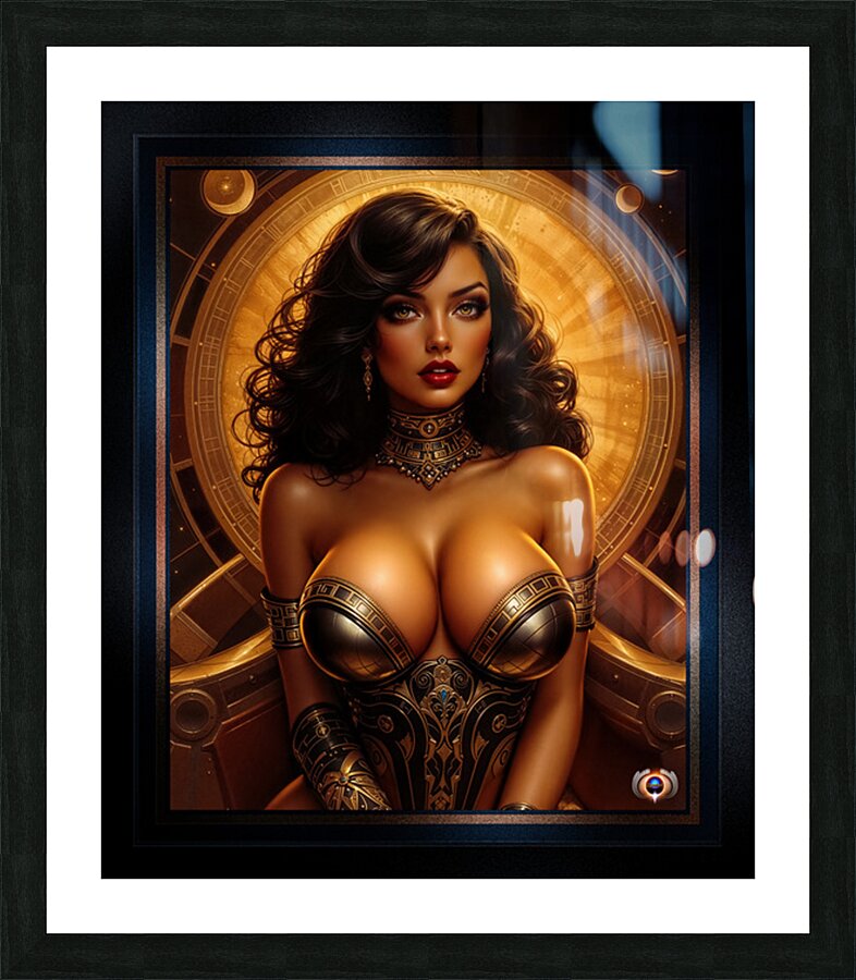 Gilded Celestial Stunning Portrait Of Zayna KhelDara Mesmerizing  AI Concept Art by Xzendor7 Picture Frame print