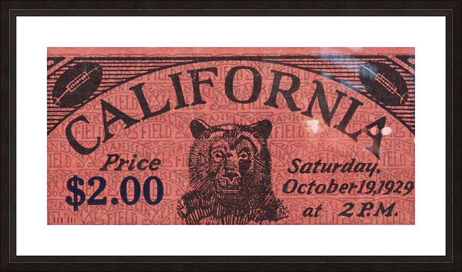 1929 California Golden Bears Football Ticket Art  Framed Print Print
