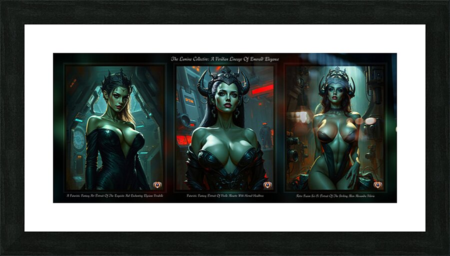 The Lumina Collective A Veridian Lineage Of Emerald Elegance AI Concept Art by Xzendor7 Picture Frame print