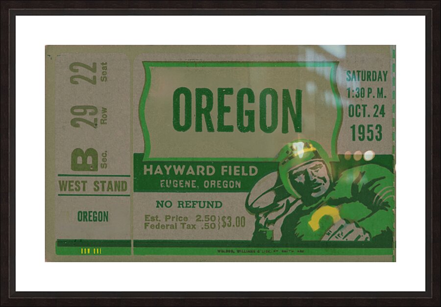 1953 Oregon Ducks Football Ticket Remix Art  Framed Print Print