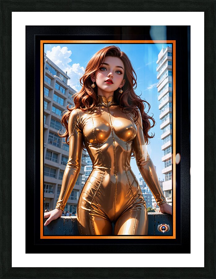 Golden Hour Portrait Of The Enigmatic Golden Girl Zorya Mesmerizing AI Concept Art by Xzendor7 Picture Frame print