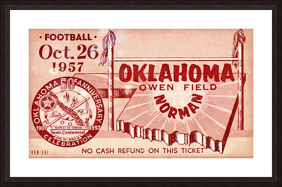 1957 Oklahoma Sooners Football Ticket Remix Art  Framed Print Print