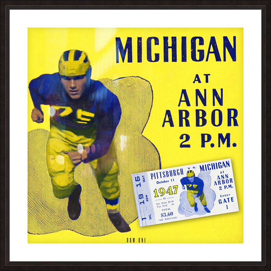1947 Michigan Wolverines Football Ticket Remix  Framed Print Print