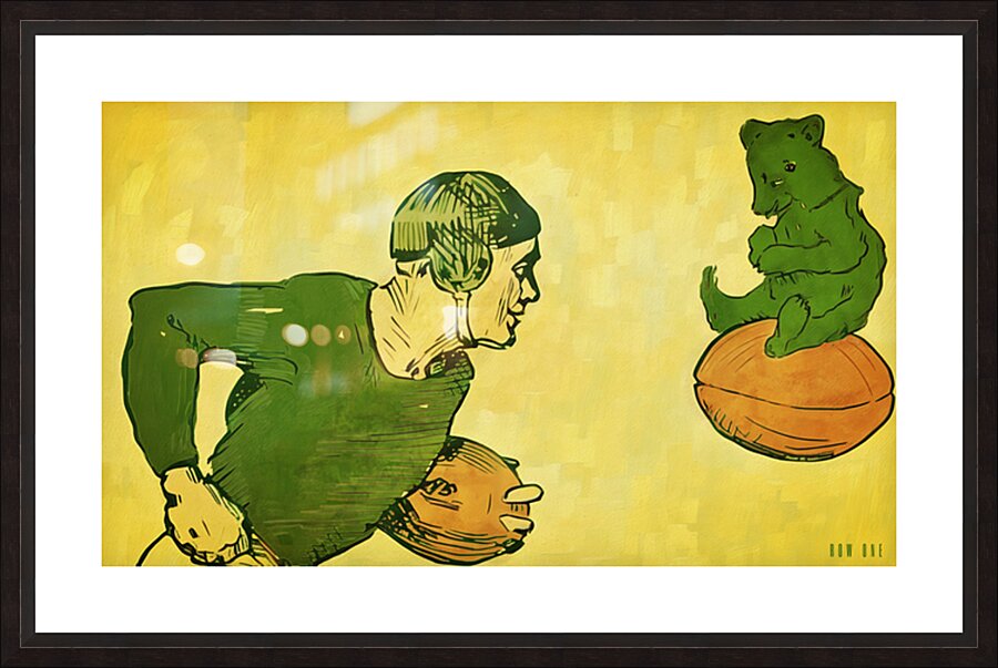 Early 1900s Baylor Bear & Baylor Football Player Art  Framed Print Print