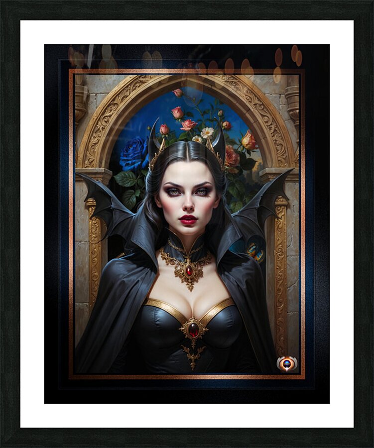Dark Elegance Of Lyrisandra And The Dark Blue Rose Captivating AI Concept Art by Xzendor7 Picture Frame print