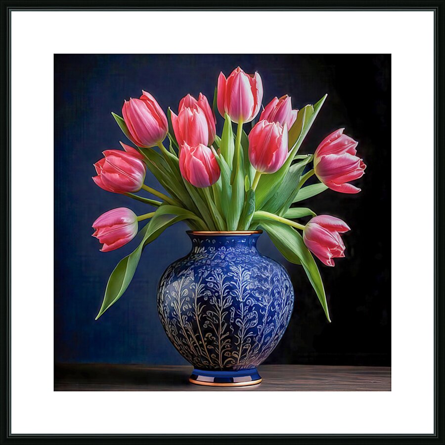 Red Tulips in Blue Picture Frame print