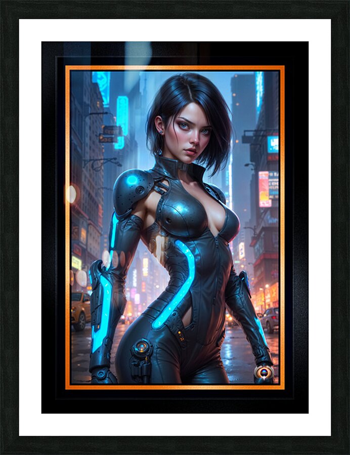 Mysterious Lyzeria Zareen Decoding A Cyberpunk Cityscape Mesmerizing AI Concept Art by Xzendor7 Picture Frame print