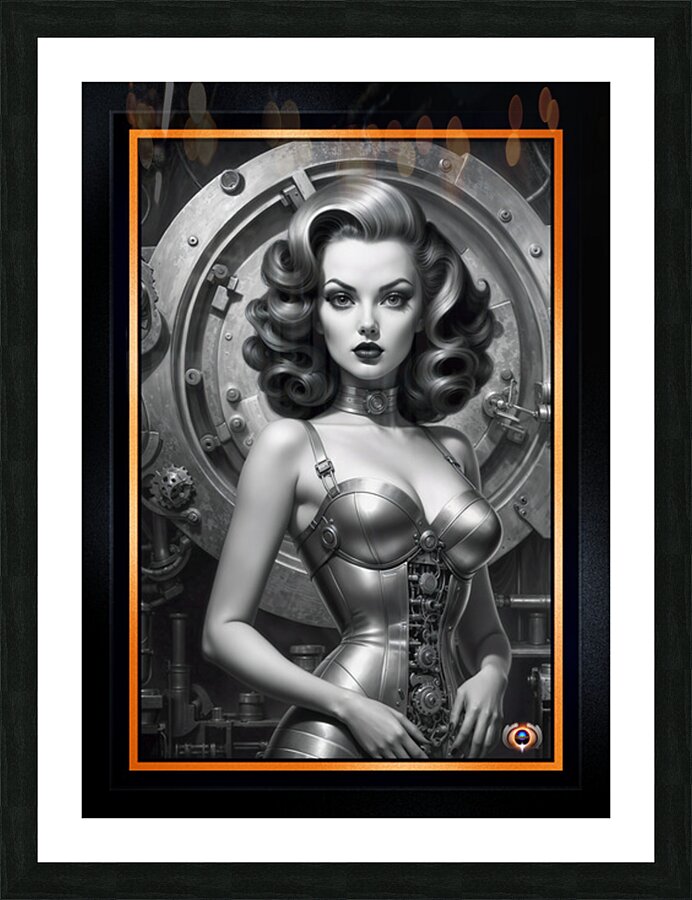 Aeliana Grace and Gears Retro Fusion Mechanical Pinup Girl Gorgeous AI Concept Art by Xzendor7 Picture Frame print