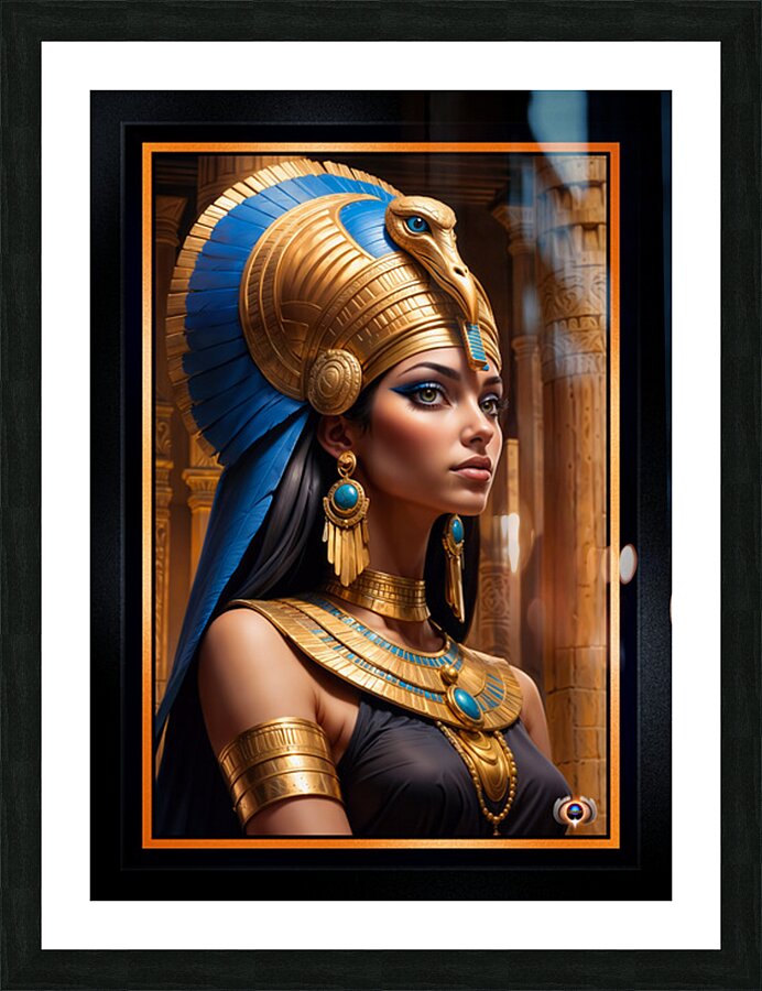 The Majestic Golden Headdress Queen Lyraethia Mesmerizing AI Concept Art by Xzendor7 Picture Frame print