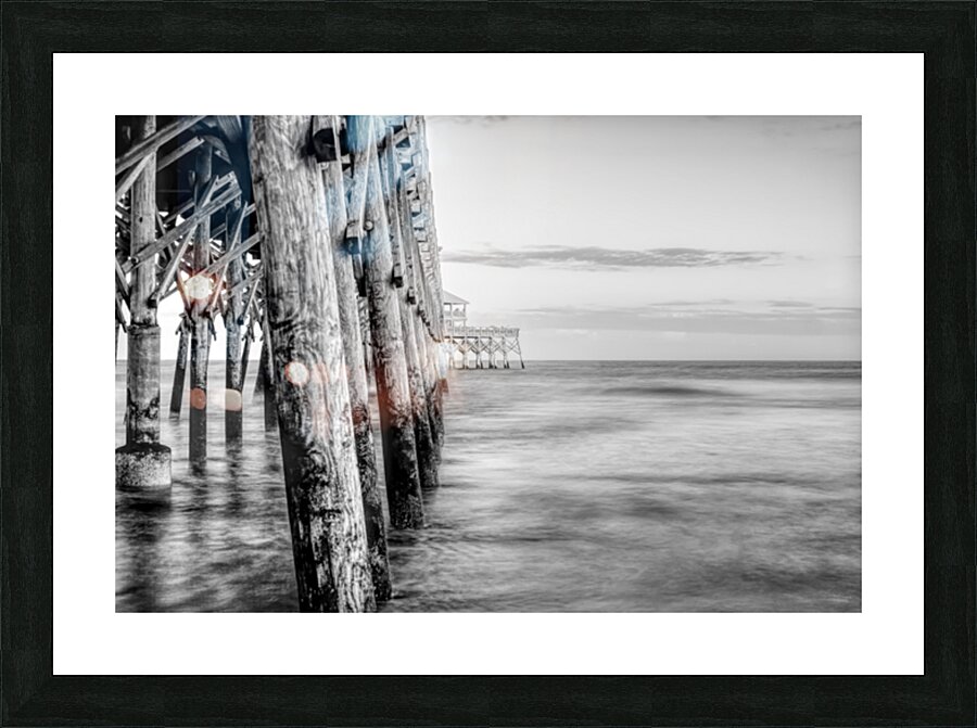 Beside Folly Beach Pier At Sunset Grayscale Picture Frame print
