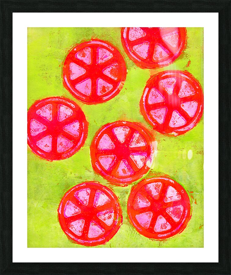 pink grapefruit twist abstract acrylic painting Picture Frame print