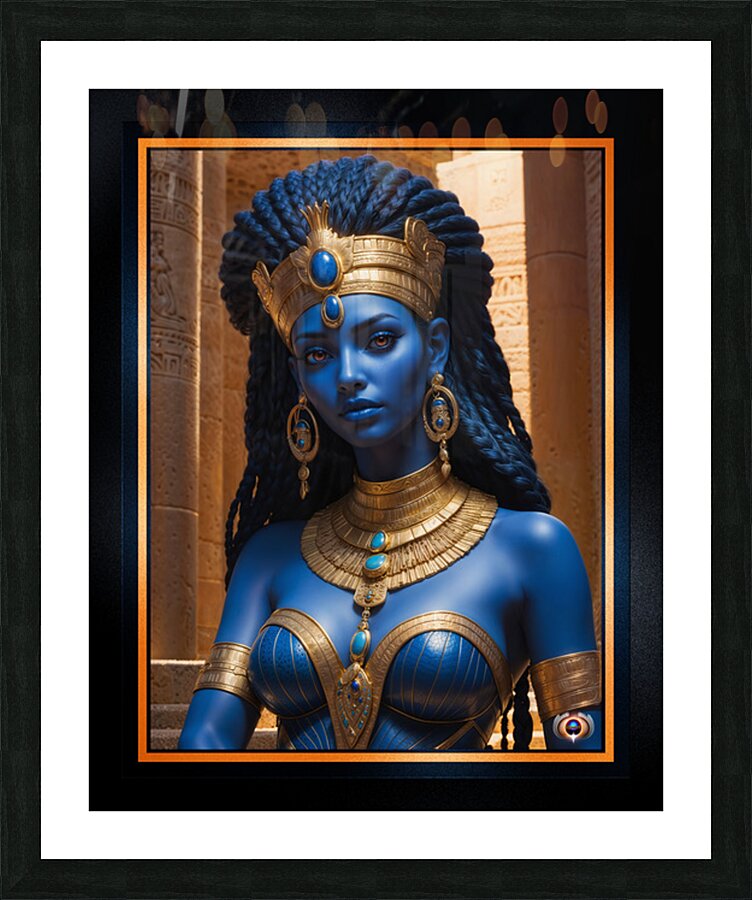 A Mystical Blue Alien Queen in Ancient Regalia Captivating AI Concept Art by Xzendor7 Picture Frame print