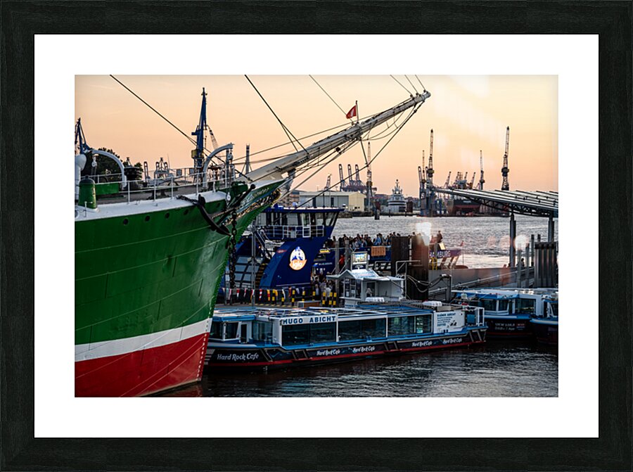 Hamburg Germany – 06 18 2025: Famous historic sailing boat Rickmer Rickmers at St. Pauli Landungsbrücken at the Elbe River Picture Frame print