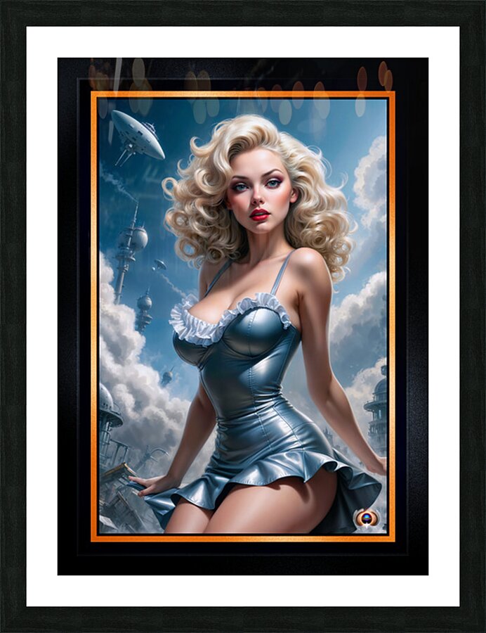 Pinup Girl And The Flying Saucers Aellas Strange Fate Mesmerizing AI Concept Art by Xzendor7 Picture Frame print