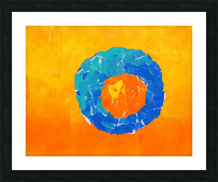Orange in a blue bowl collage Picture Frame print